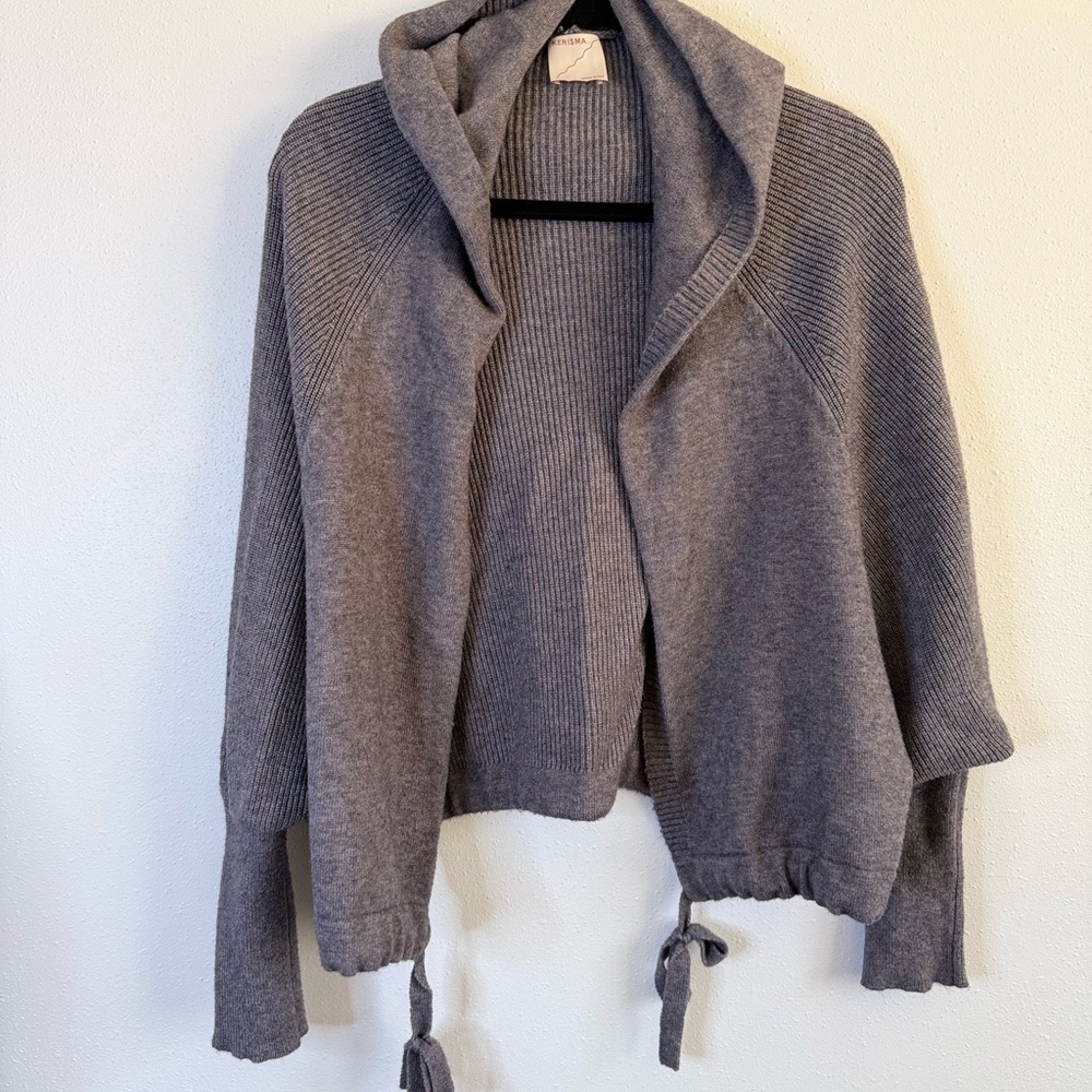 Kerisma Gray Waterfall Cardigan Tie Hem Open Front Sweater M/L